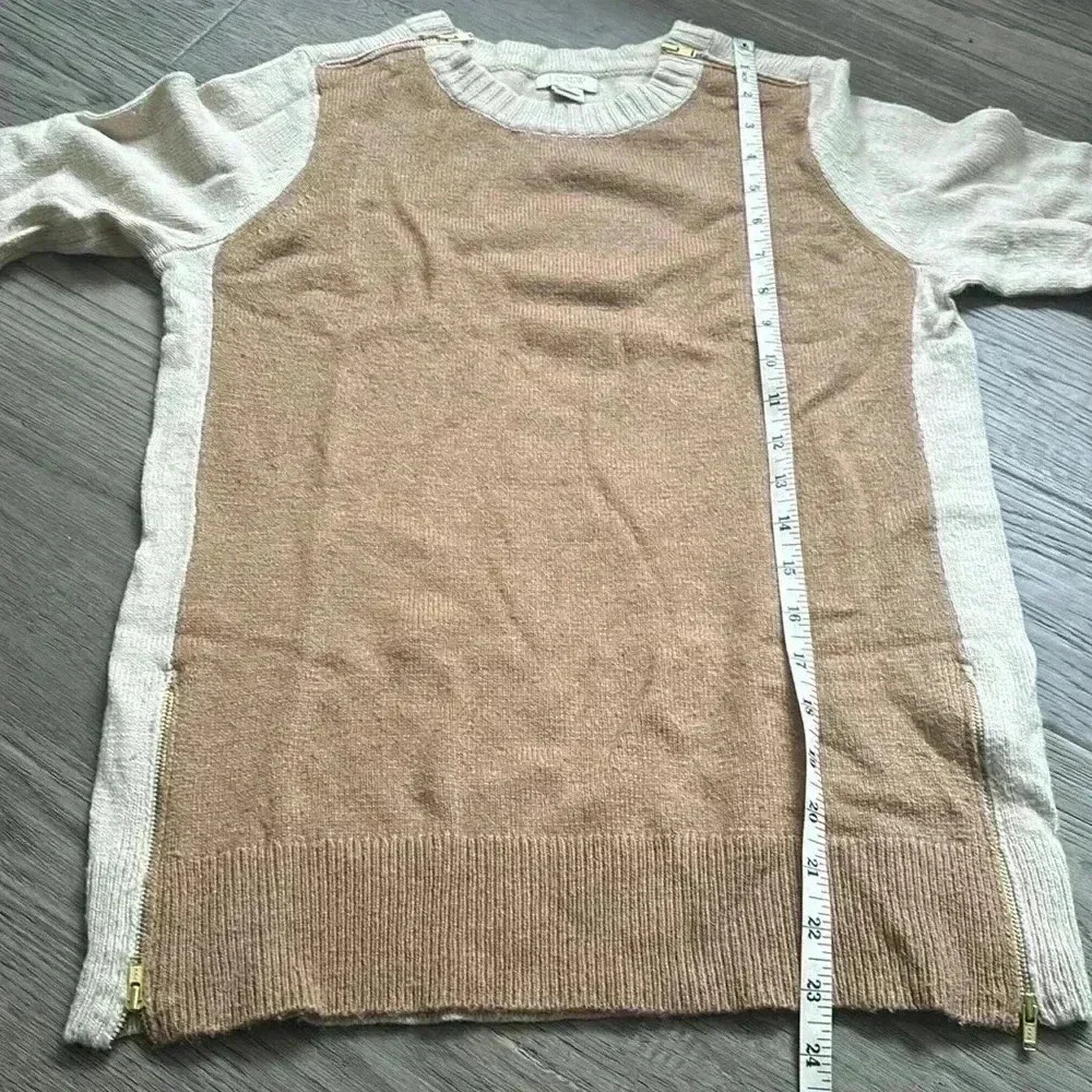 J.CREW | Brown And Cream Merino Wool Blend Crew Neck Sweater With Gold Zippers - Picture 9 of 9